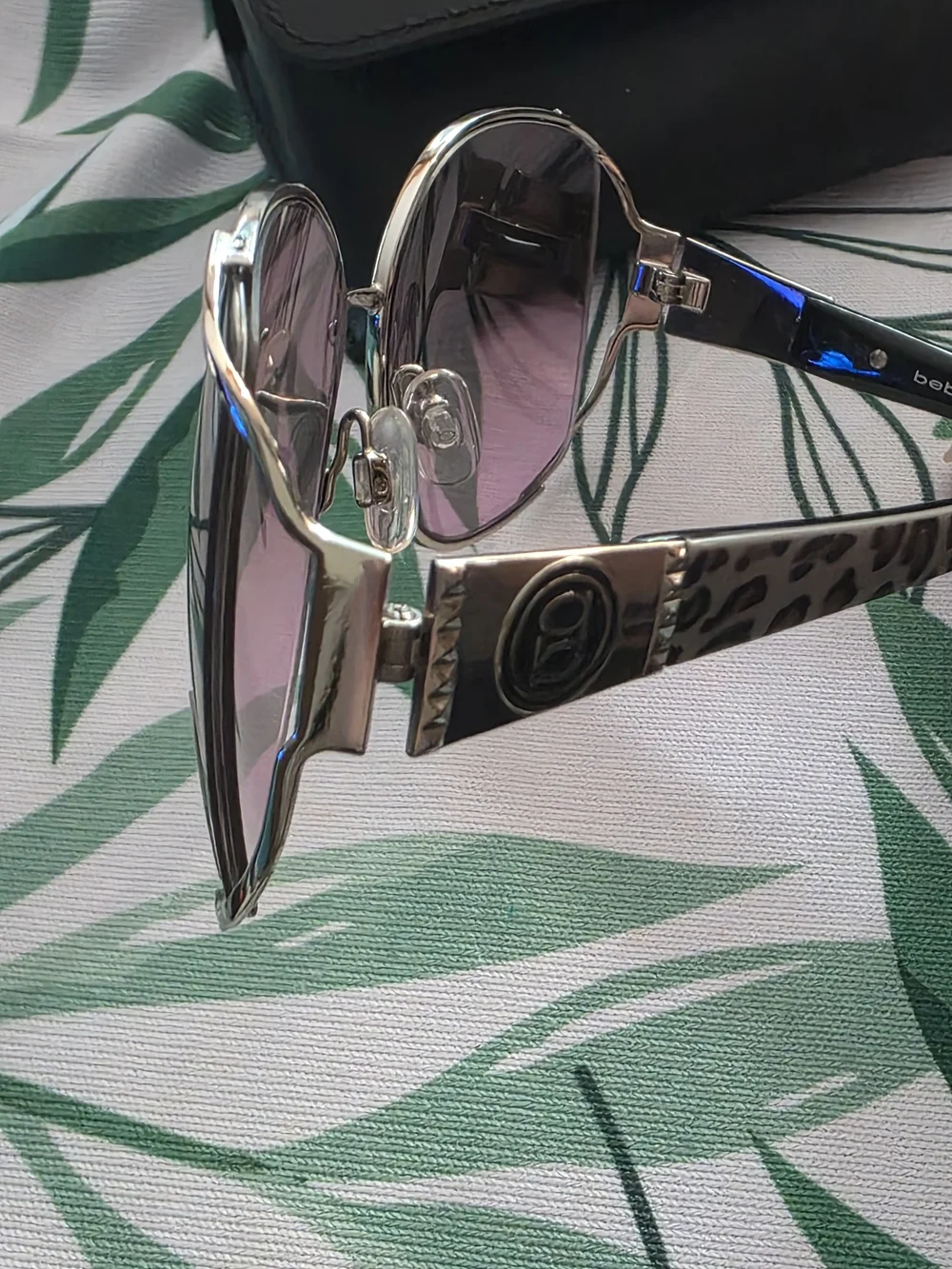 NEW Bebe Frisky BB7078 Shield Aviator Pink Gradient Silver Leopard 58mm
